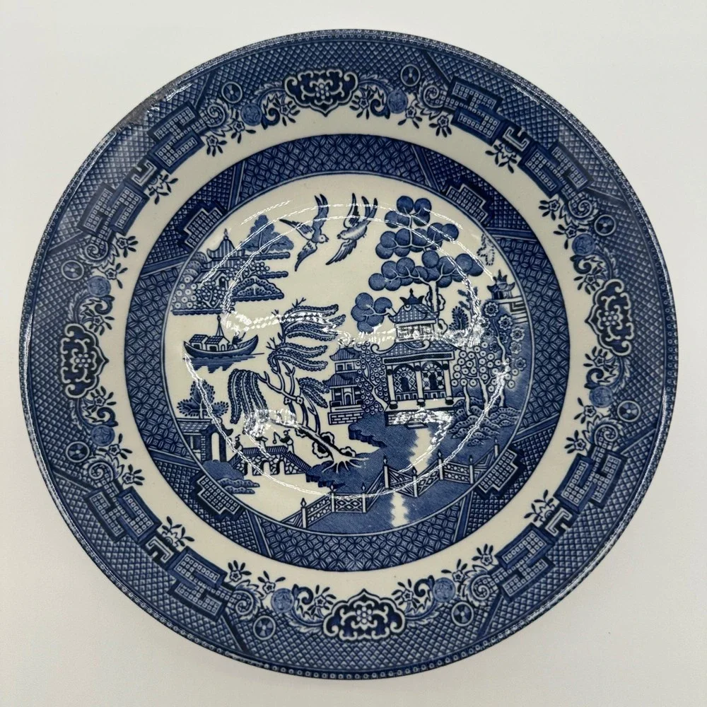 Churchill England Blue Willow Cereal Soup Bowls Set of 2 Blue White 7.5 Inch